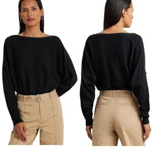 Lauren Ralph Lauren Petite Dolman-Sleeve Sweater – Black PS